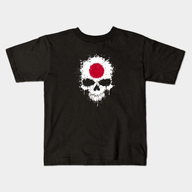 Chaotic Japanese Flag Splatter Skull Kids T-Shirt by jeffbartels